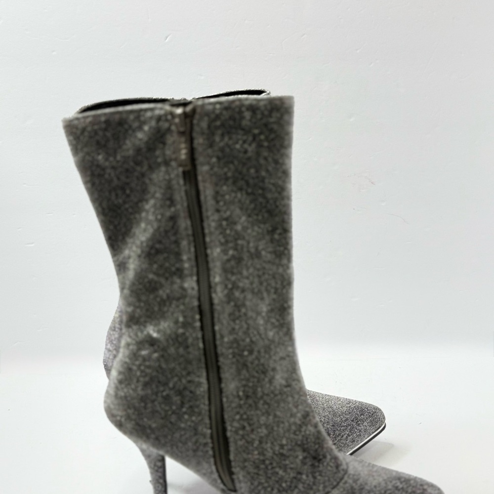 Nicole Miller Silver Metallic Pointed Toe Stiletto Boots Size 10 - Picture 2 of 7